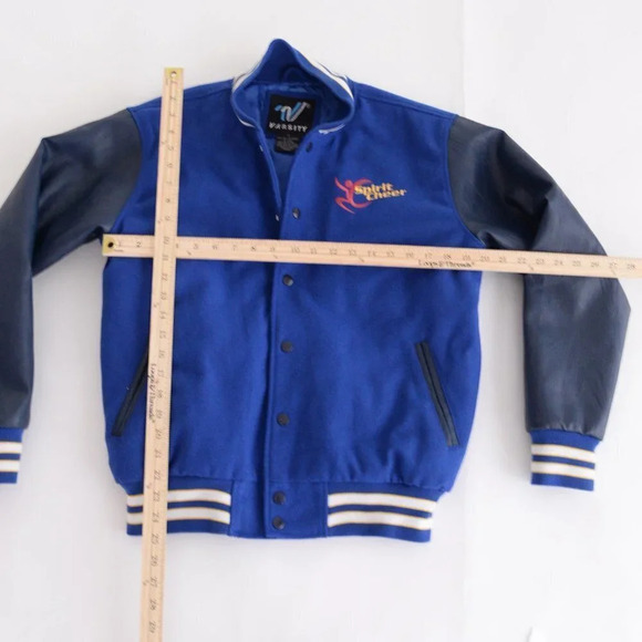 Vintage Varsity Navy Spirit Cheer 15% Wool Button Down Varsity Bomber Jacket S - Picture 4 of 12